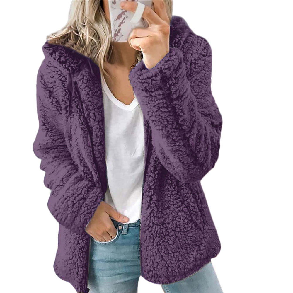 Glevato Women's Fashion | Elegant Bear Teddy Fur Coat: Soft Fleece Coat with Pockets and Zipper