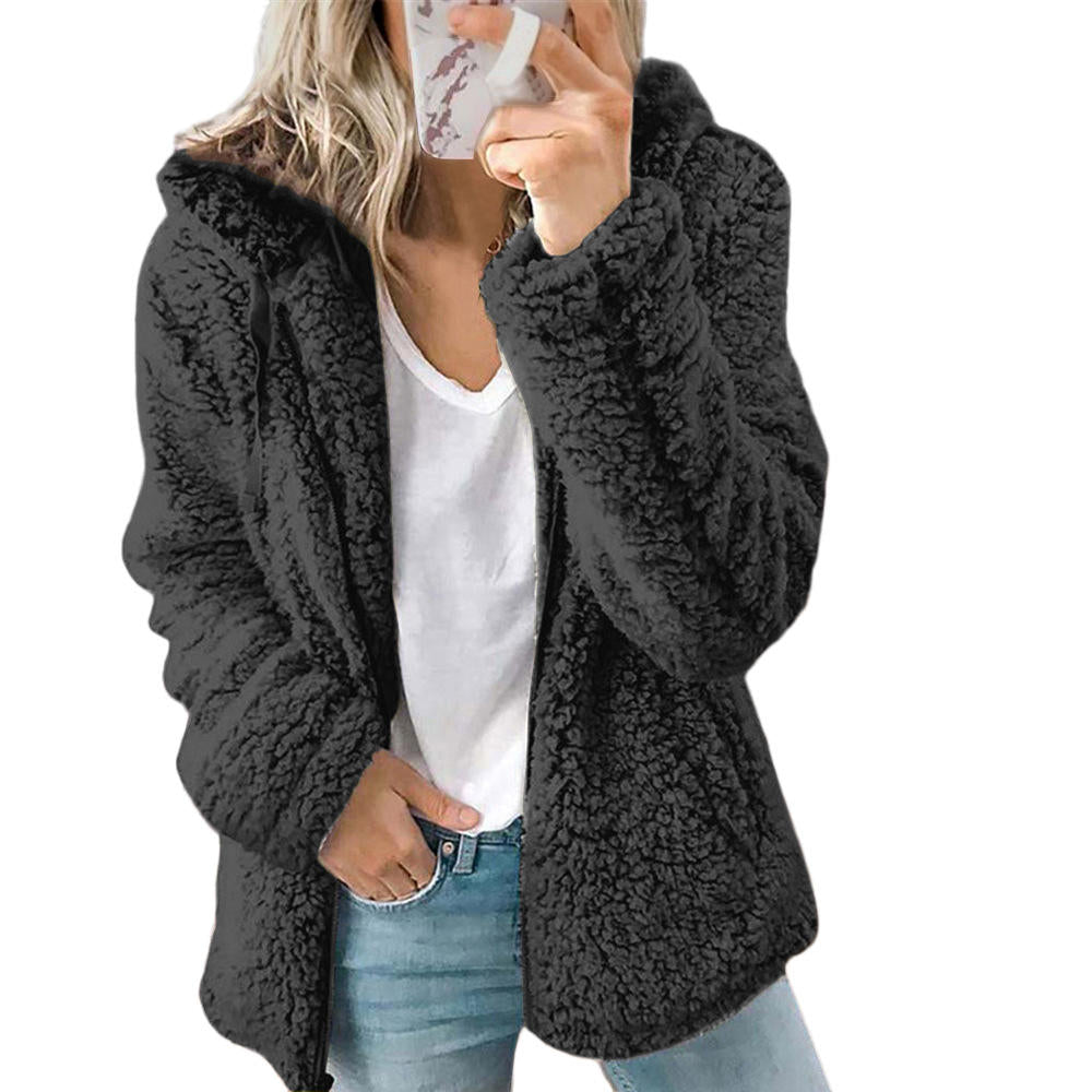 Glevato Women's Fashion | Elegant Bear Teddy Fur Coat: Soft Fleece Coat with Pockets and Zipper