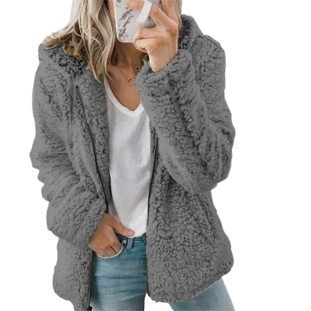 Glevato Women's Fashion | Elegant Bear Teddy Fur Coat: Soft Fleece Coat with Pockets and Zipper