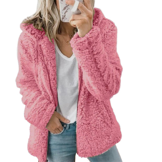 Glevato Women's Fashion | Elegant Bear Teddy Fur Coat: Soft Fleece Coat with Pockets and Zipper