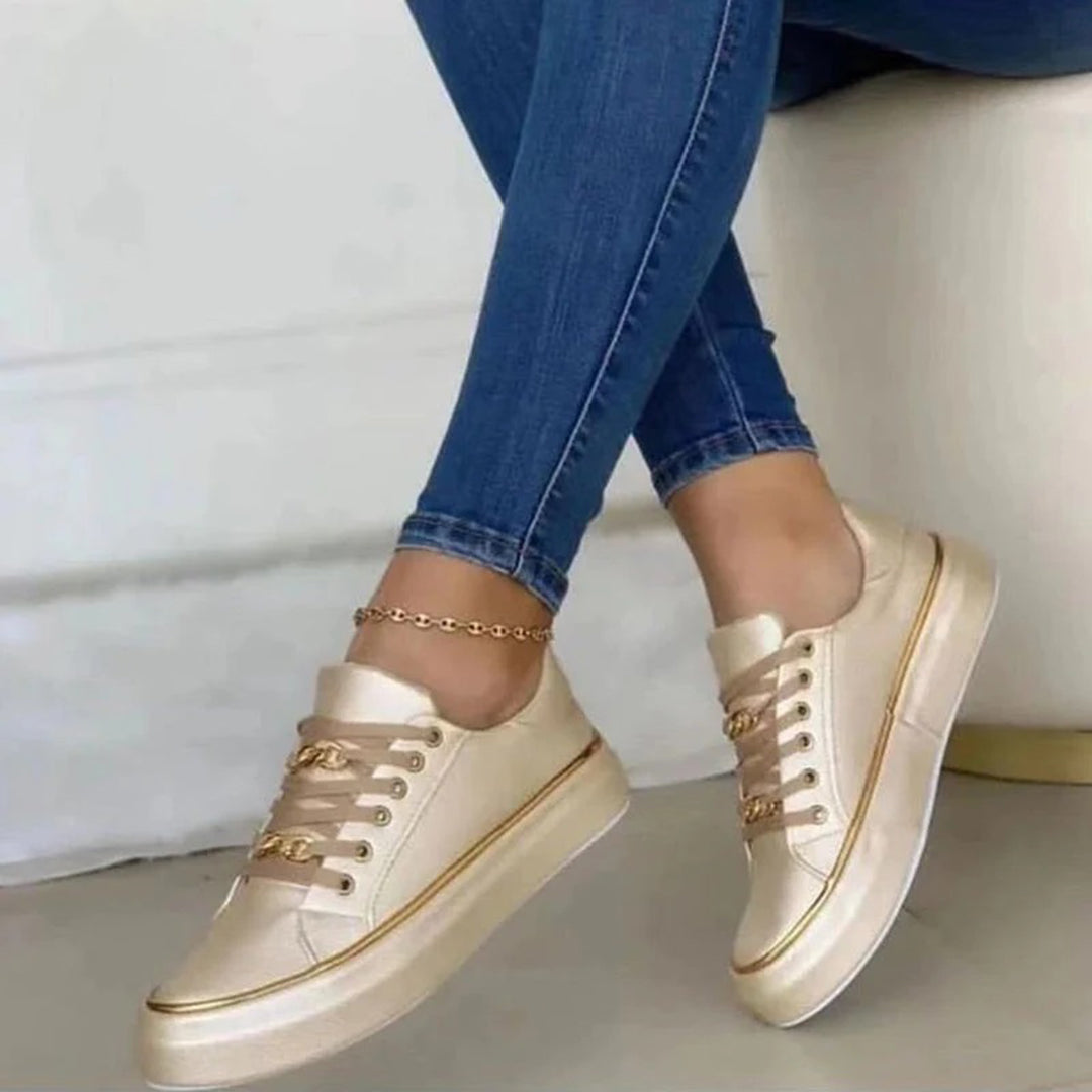 Glevato | Women's Fashion Sneakers with Gold Chain Detail