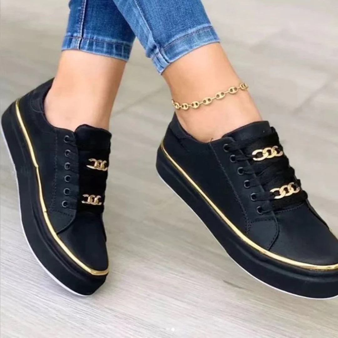 Glevato | Women's Fashion Sneakers with Gold Chain Detail