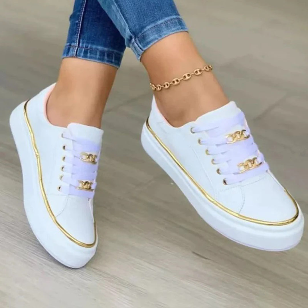 Glevato | Women's Fashion Sneakers with Gold Chain Detail
