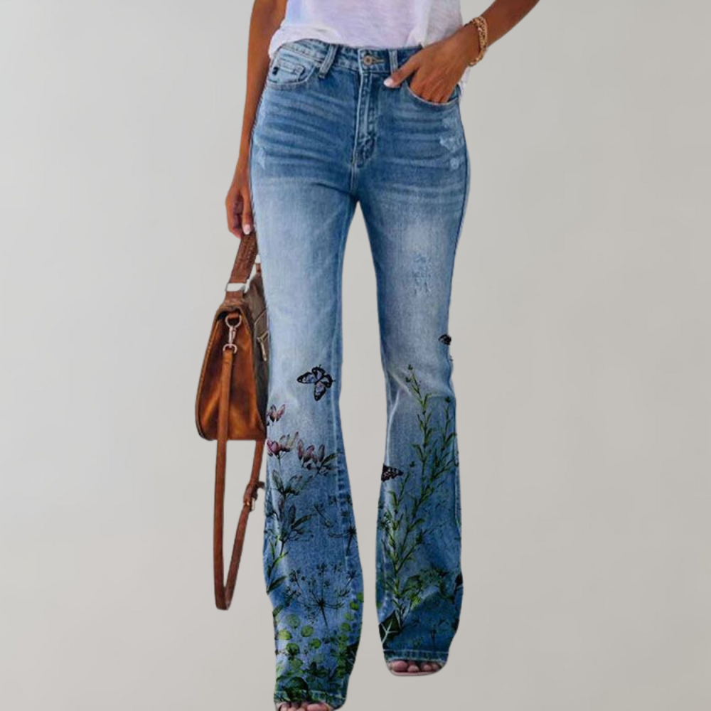 Glevato | Women's Floral Flare Leg Jeans