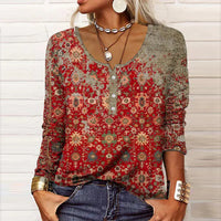 Glevato | Damska bluzka henley z vintage boho nadrukiem