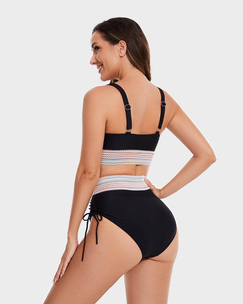 Glevato | Women's High-Waisted Bikini with Striped Trim