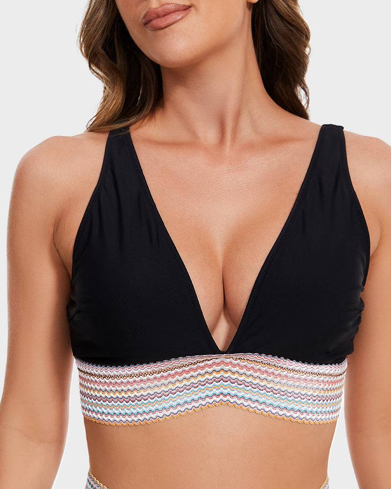 Glevato | Women's High-Waisted Bikini with Striped Trim