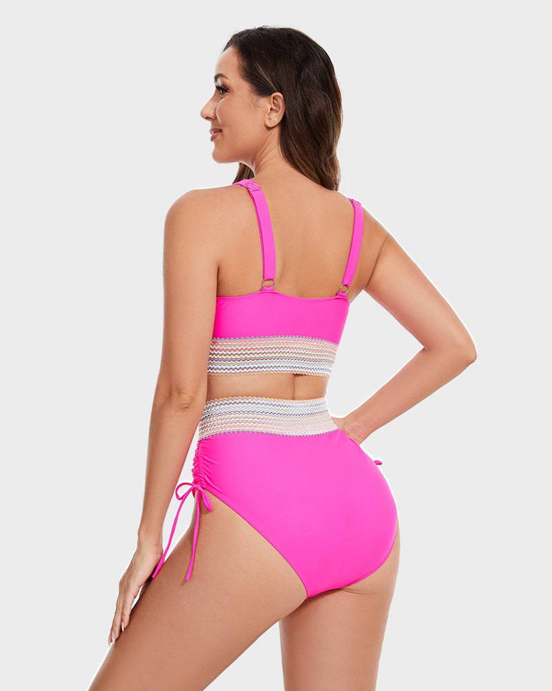 Glevato | Women's High-Waisted Bikini with Striped Trim