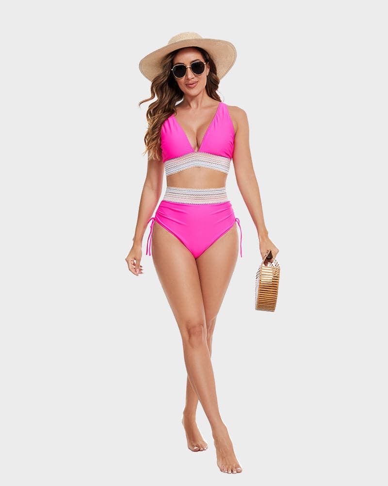 Glevato | Women's High-Waisted Bikini with Striped Trim