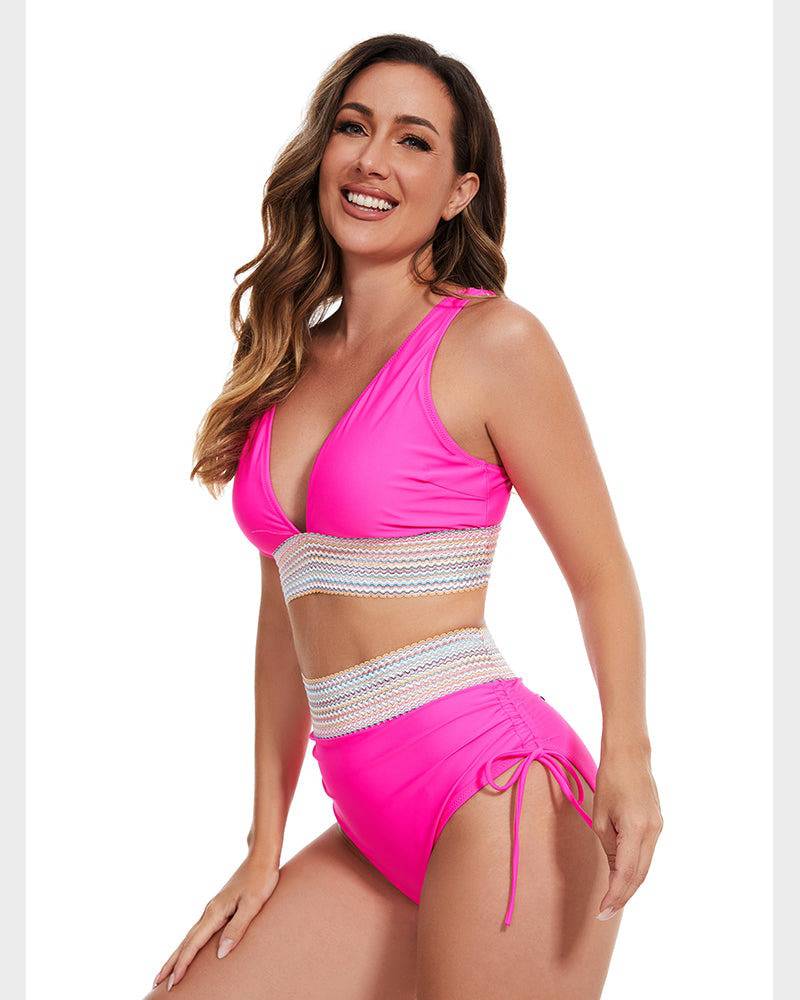 Glevato | Women's High-Waisted Bikini with Striped Trim