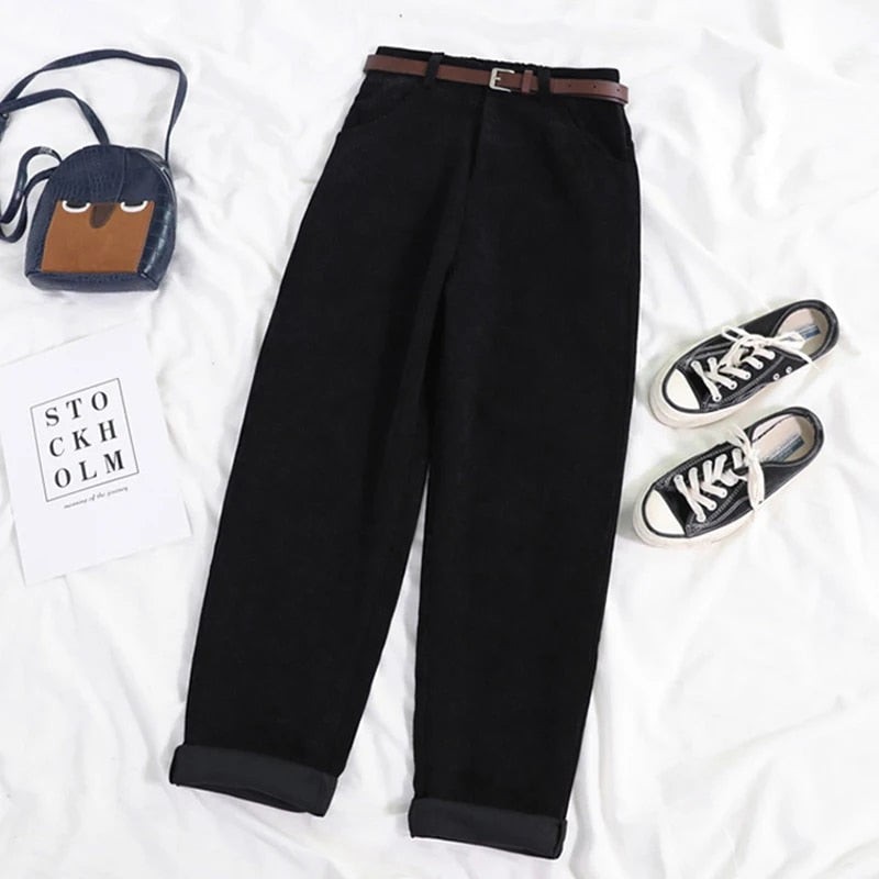 Glevato | Women's High Waisted Corduroy Pants Relaxed Fit