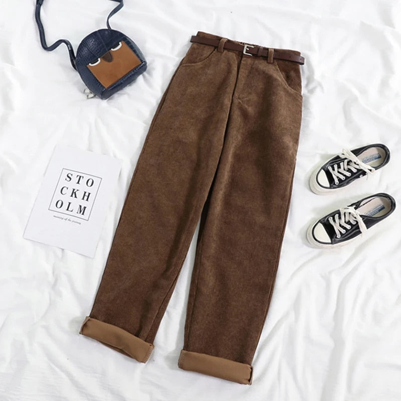 Glevato | Women's High Waisted Corduroy Pants Relaxed Fit
