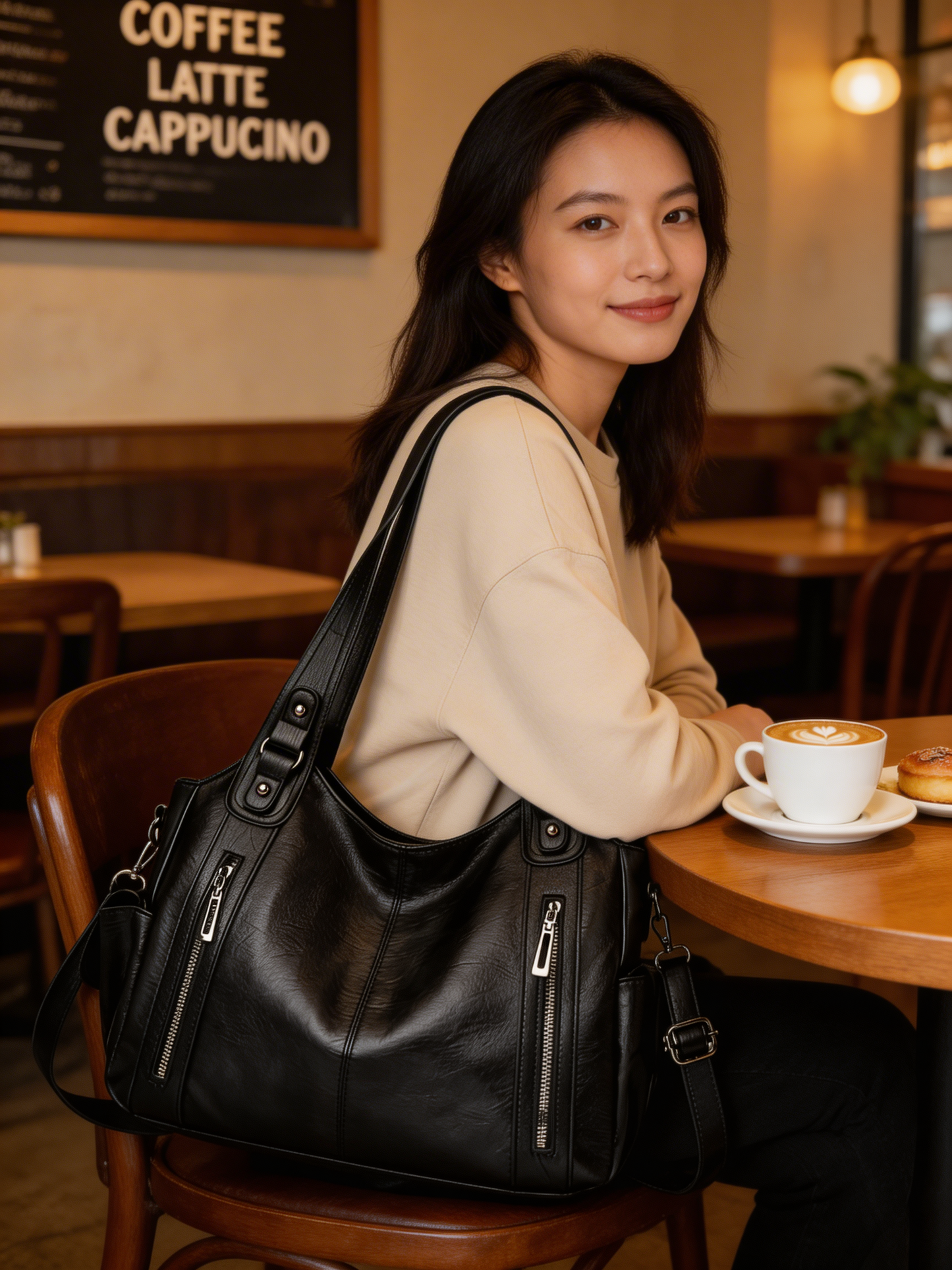 Glevato | Women's Large Tote Bag with Zip Pockets