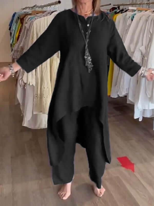 Glevato | Women's Linen Asymmetrical Tunic and Pants Set