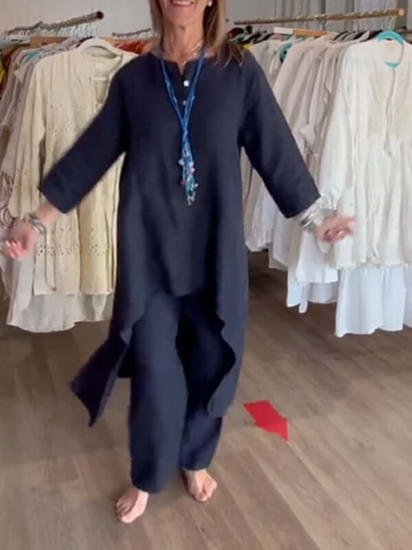 Glevato | Women's Linen Asymmetrical Tunic and Pants Set