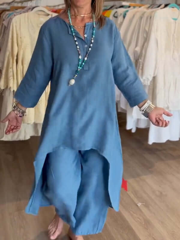 Glevato | Women's Linen Asymmetrical Tunic and Pants Set