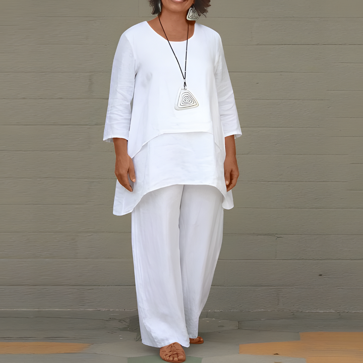Glevato | Women's Linen Layered Wide-Leg Pant Set