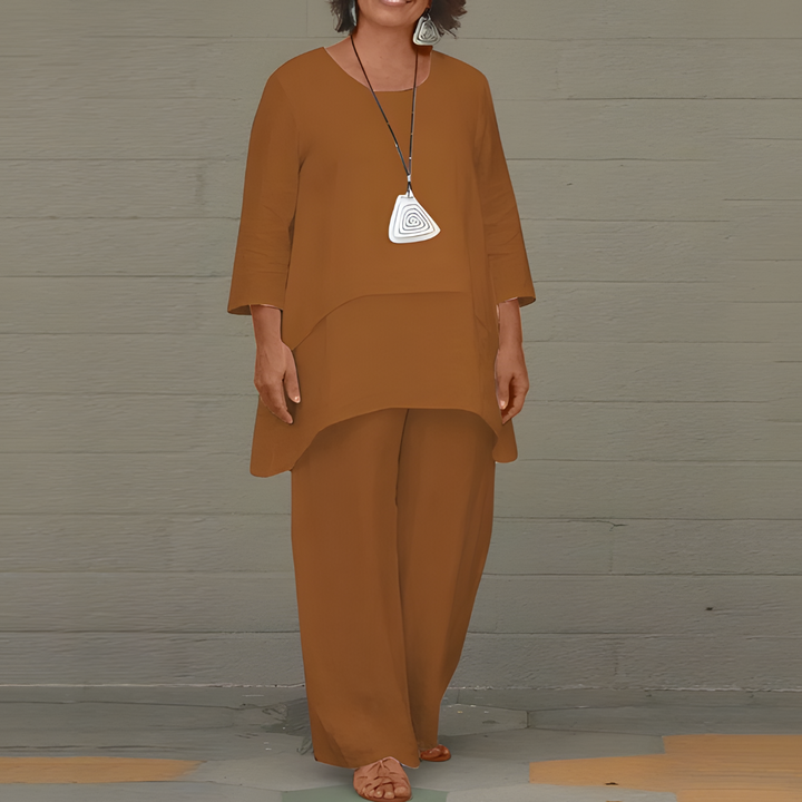 Glevato | Women's Linen Layered Wide-Leg Pant Set
