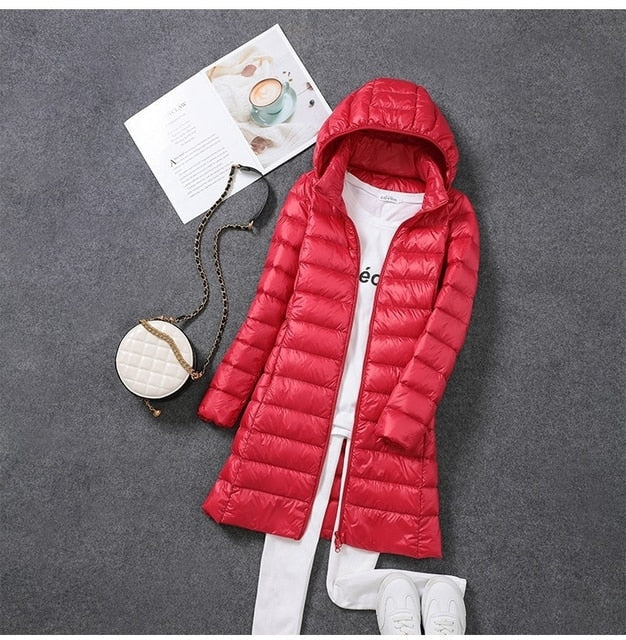 Glevato | Women's Long Down Puffer Jacket with Hood