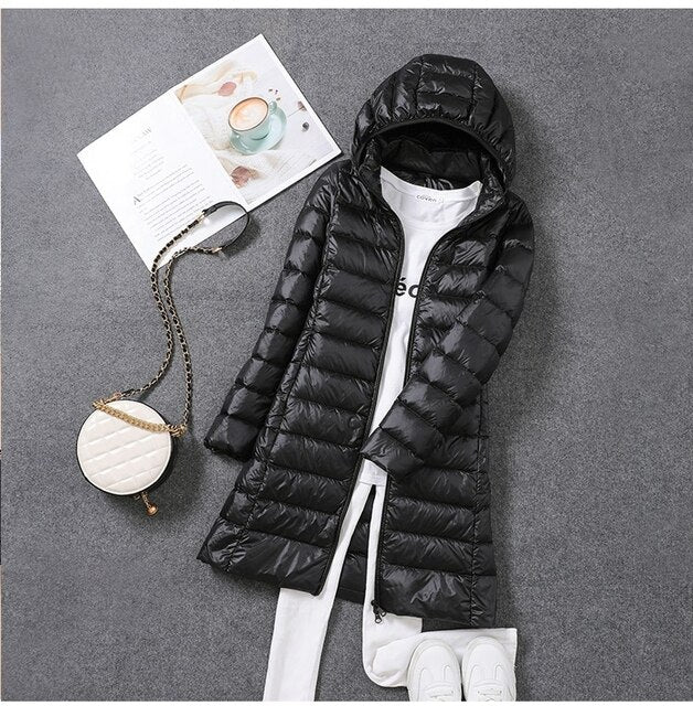 Glevato | Women's Long Down Puffer Jacket with Hood
