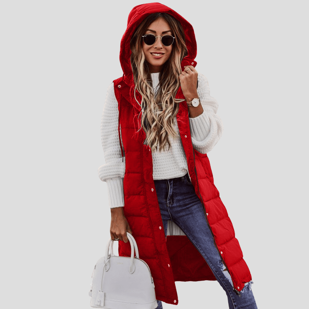 Glevato | Women's Long Puffer Vest with Hood