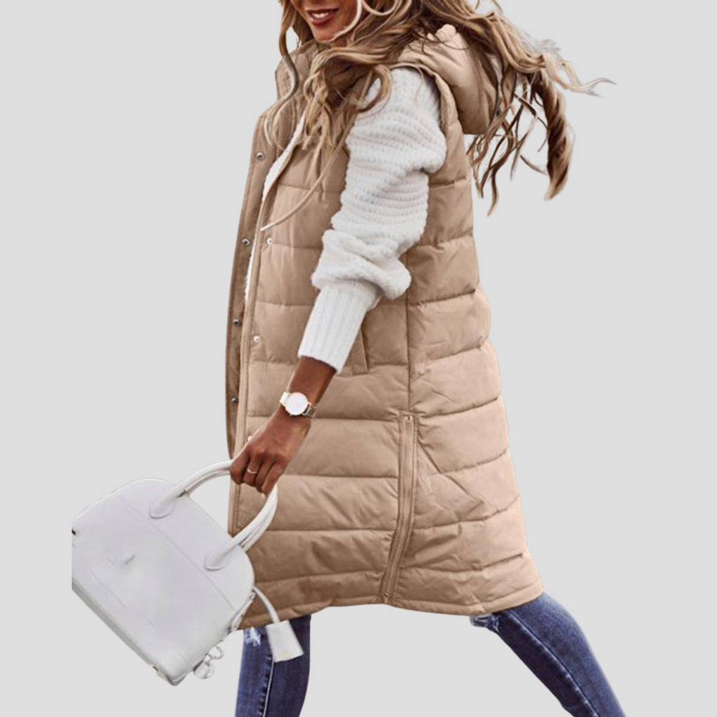 Glevato | Women's Long Puffer Vest with Hood