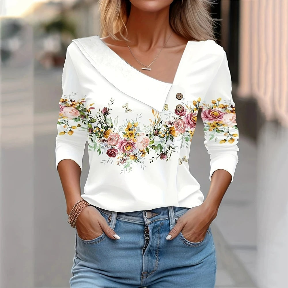 Glevato | Women's Long Sleeve Floral Print Blouse