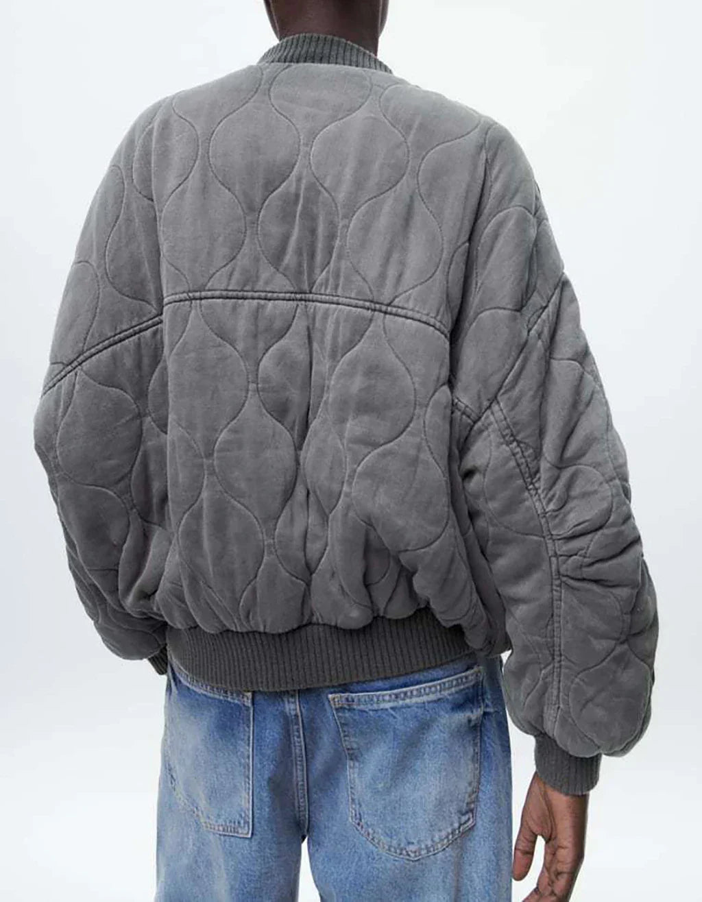 Glevato - Women's Loose-Fitting Gray Bomber Jacket
