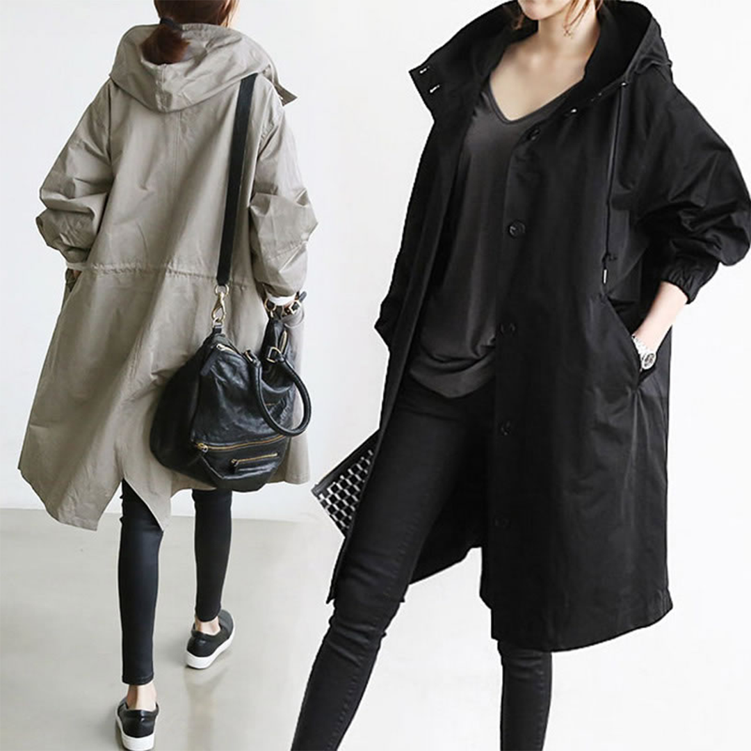 Glevato | Women's Mid-Length Raincoat with Hood