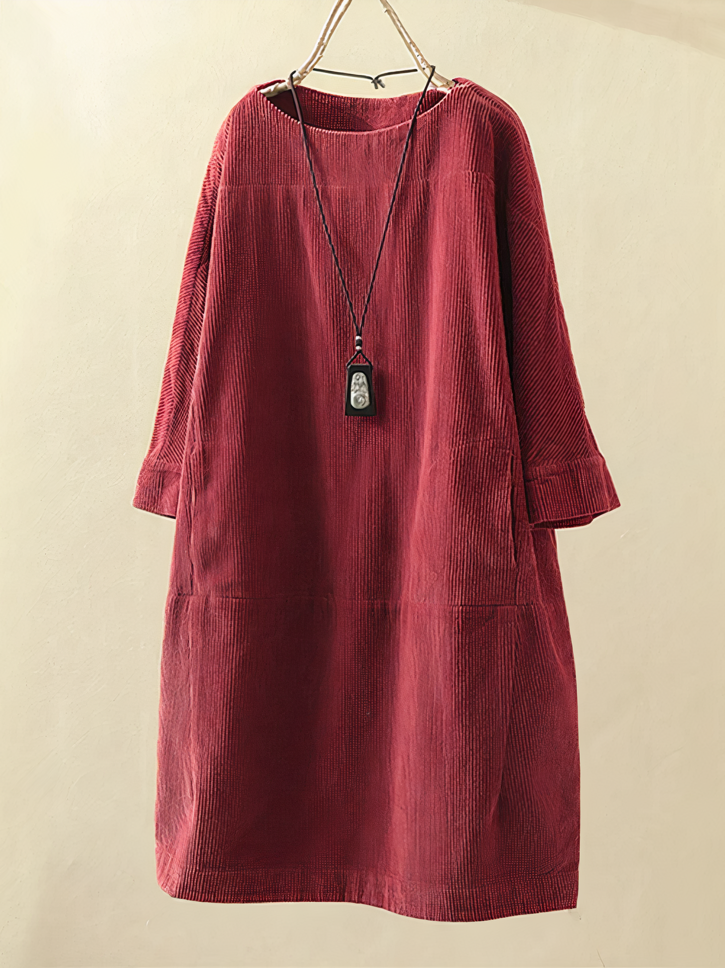 Glevato | Women's Midi Corduroy Dress with Pockets