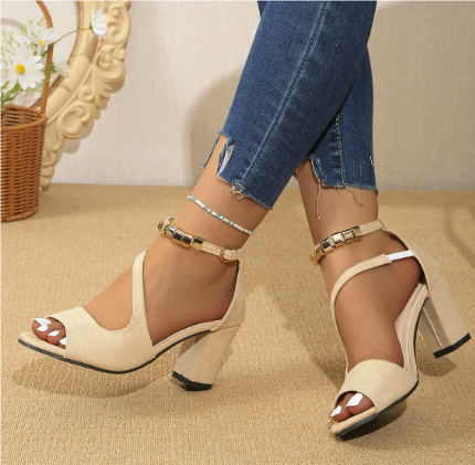 Glevato | Women's Open Toe Block Heels with Decorative Ankle Strap