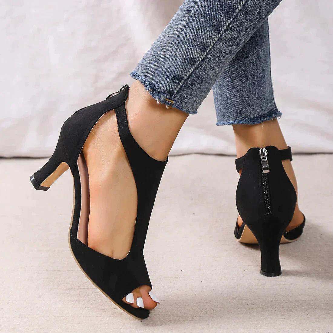 Glevato | Women's Peep Toe T-Strap Heeled Sandals