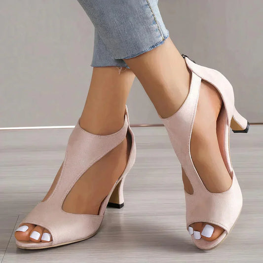 Glevato | Women's Peep Toe T-Strap Heeled Sandals