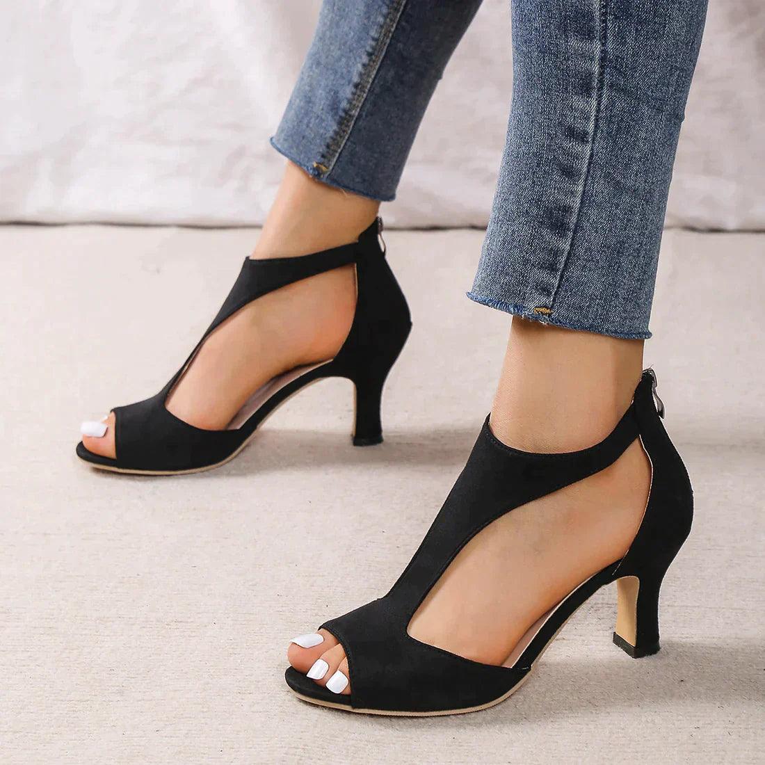 Glevato | Women's Peep Toe T-Strap Heeled Sandals