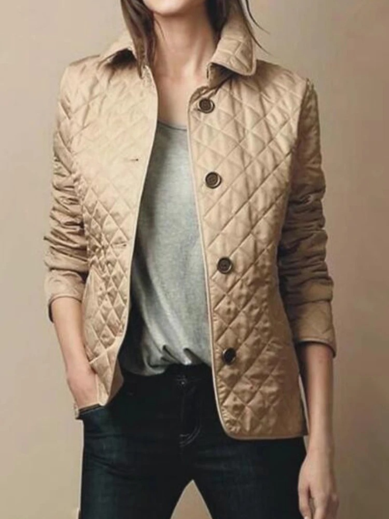 Glevato | Women's Quilted Jacket with Turned-Down Collar