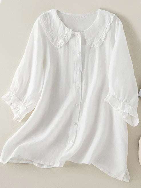 Glevato | Women's Ruffle Collar Button-Up Shirt