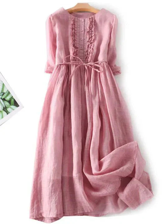 Glevato | Women's Ruffled Midi Dress with Tie Waist