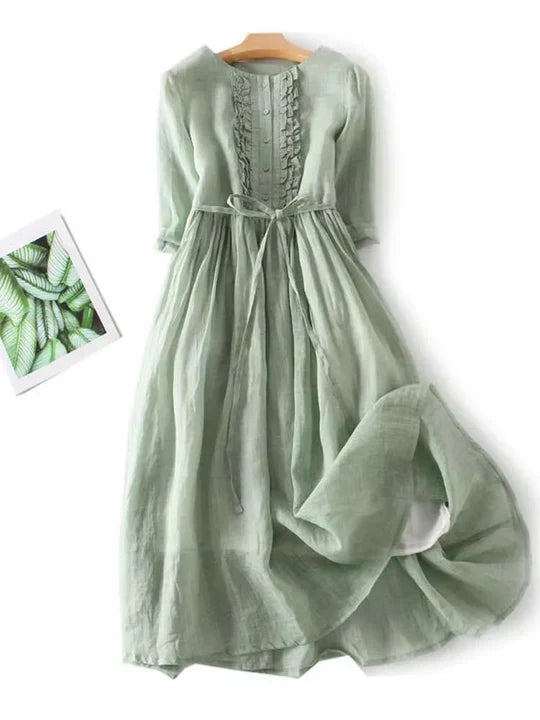 Glevato | Women's Ruffled Midi Dress with Tie Waist