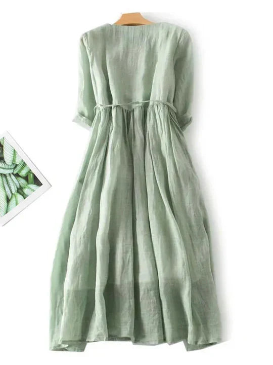 Glevato | Women's Ruffled Midi Dress with Tie Waist