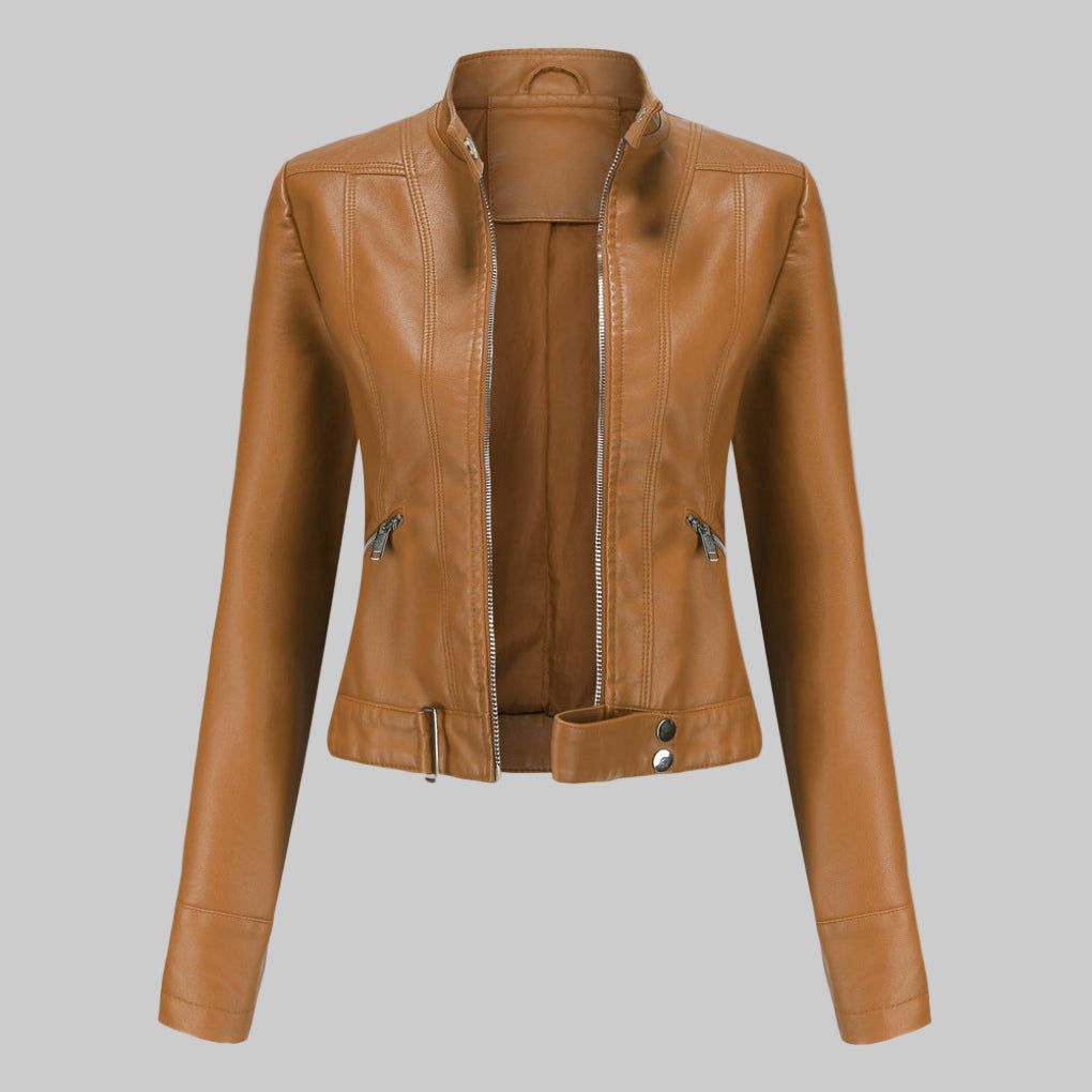 Glevato | Women's Stand Collar Leather Jacket