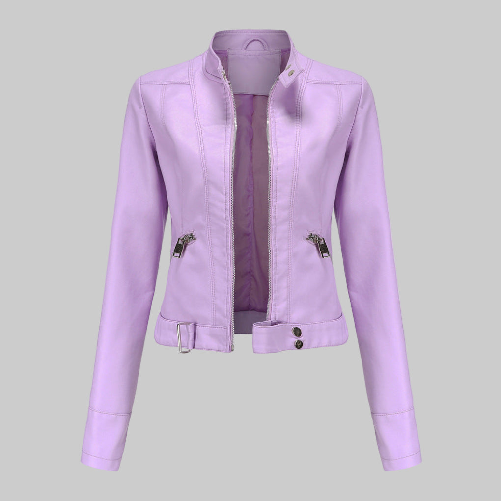 Glevato | Women's Stand Collar Leather Jacket
