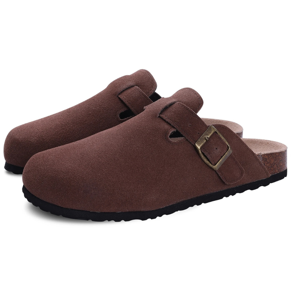 Glevato | Women's Suede Cork Clogs with Buckle Strap