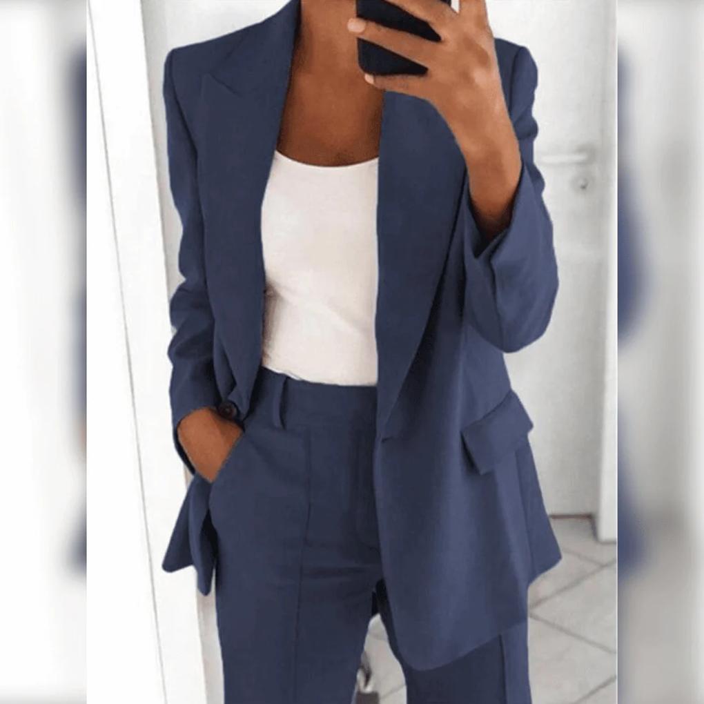 Glevato | Women's Two-Piece Suit Set – Notch Lapel Blazer & Trouser