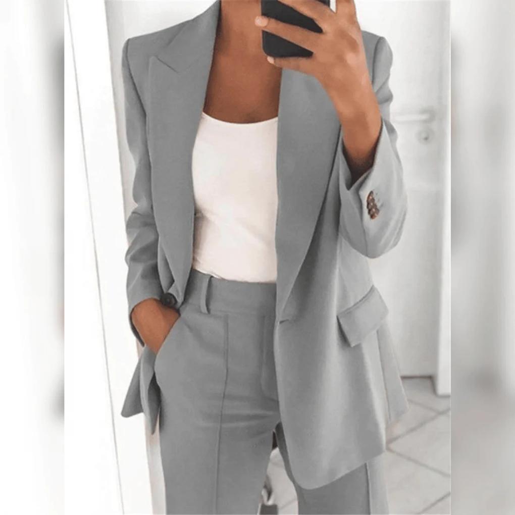 Glevato | Women's Two-Piece Suit Set – Notch Lapel Blazer & Trouser