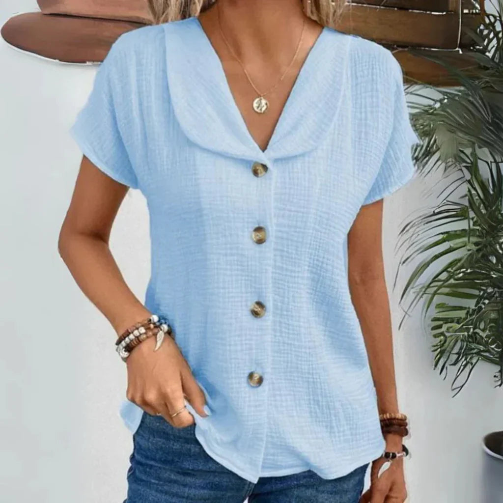 Glevato | Women's V-Neck Button-Up Blouse