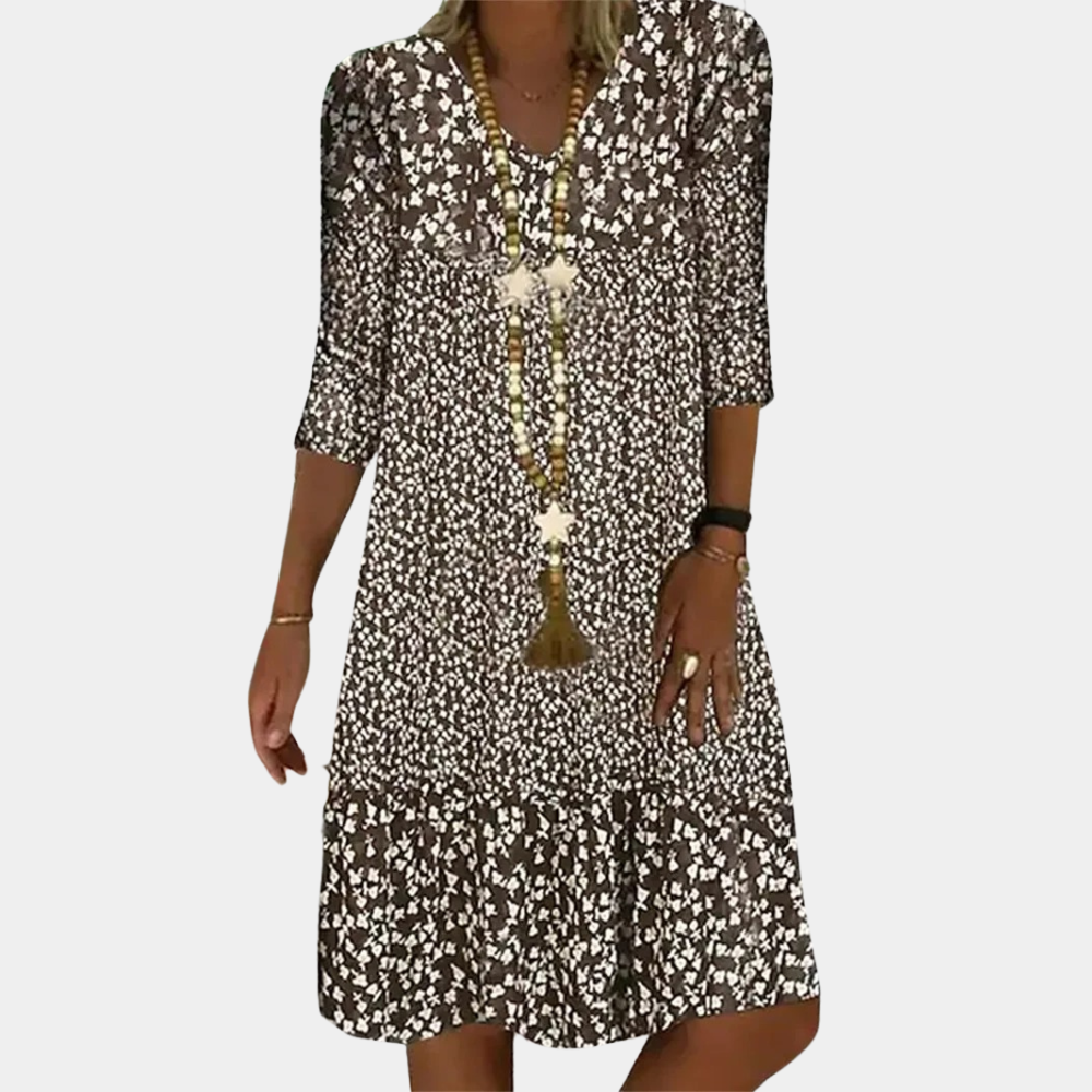 Glevato | Women's V-Neck Midi Dress with Floral Print