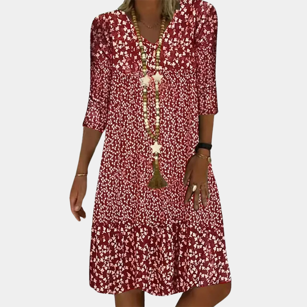 Glevato | Women's V-Neck Midi Dress with Floral Print