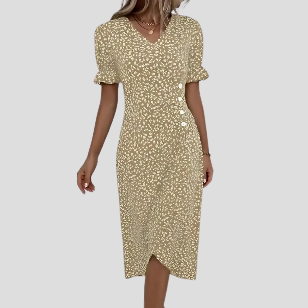 Glevato | Women's Wrap Midi Dress with Button Detail