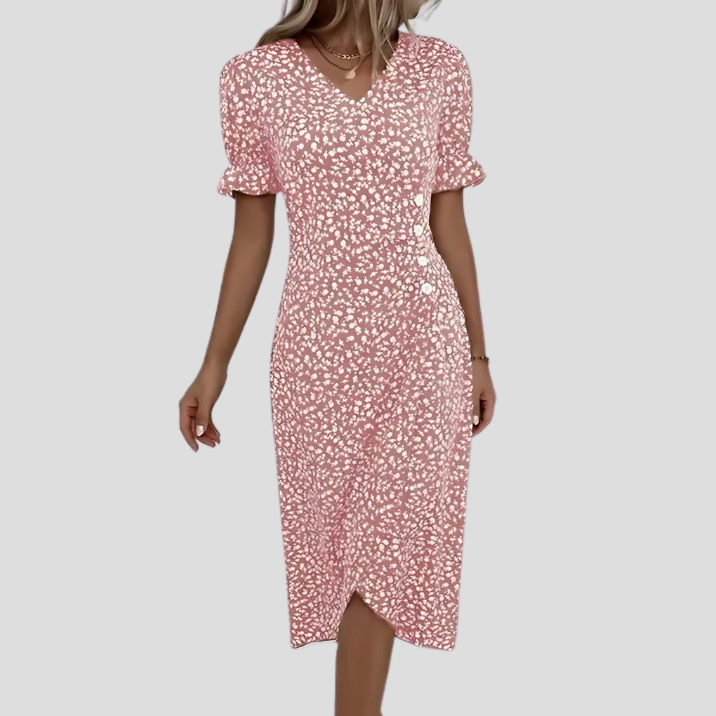 Glevato | Women's Wrap Midi Dress with Button Detail