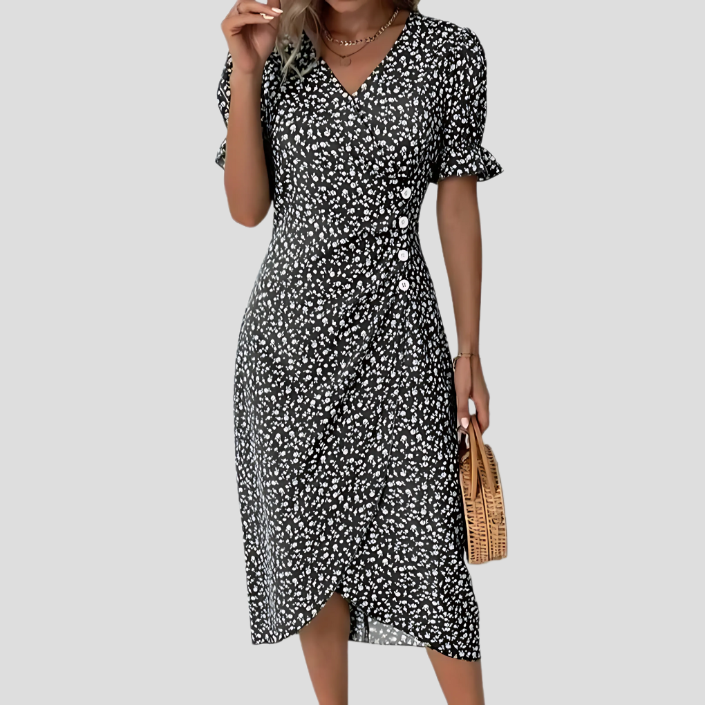 Glevato | Women's Wrap Midi Dress with Floral Print